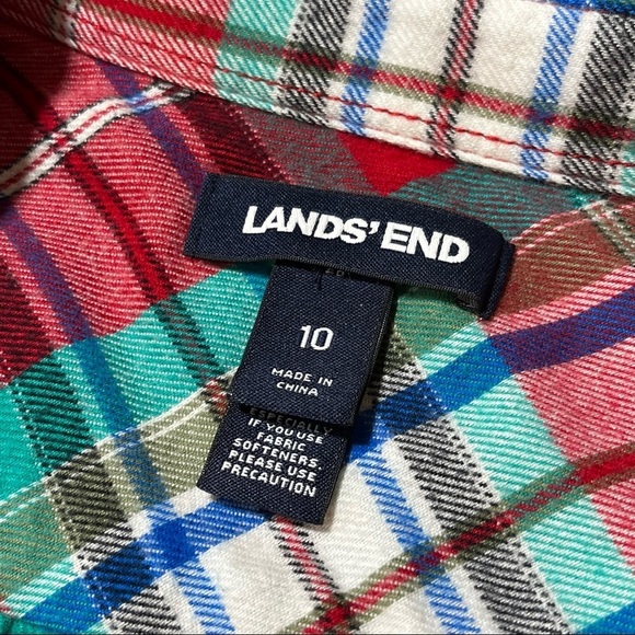 Lands' End Flannel Plaid Button Down Shirt Red Green Blue Long Sleeve Women's 10 - Picture 7 of 10